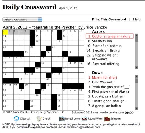 Mini Crossword. . Washington post mini crossword